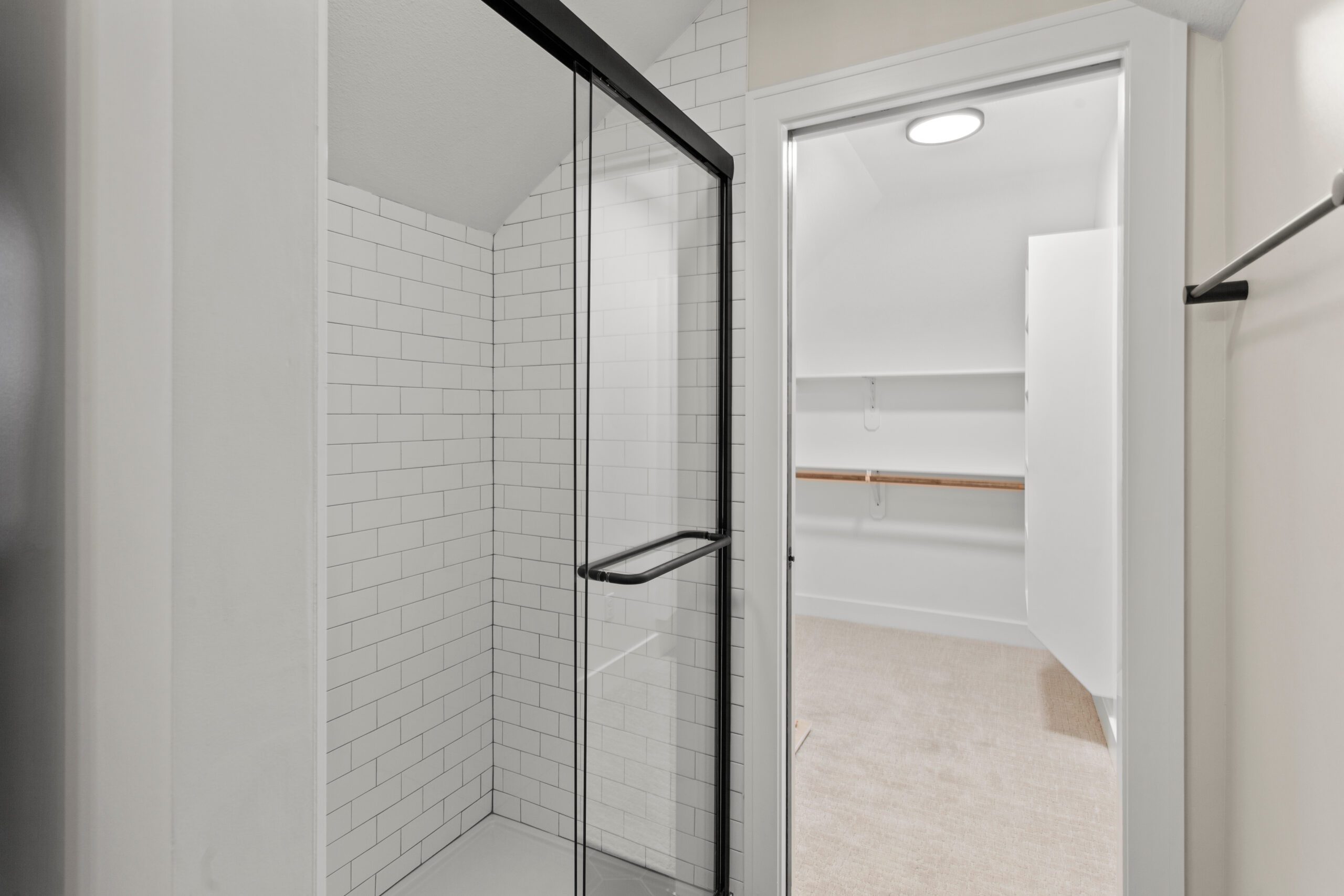 Black framed shower door sliding